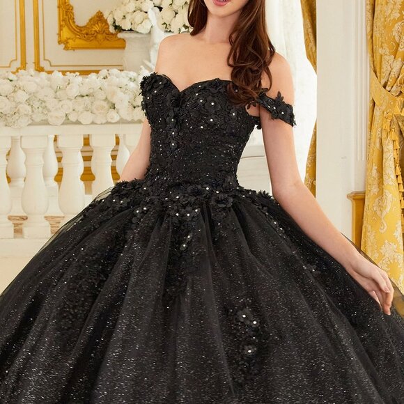 NEW FLORAL LONG OFF SHOULDER SLEEVELESS EMBROIDERED SEQUIN BALL GOWN CD 15702 - Picture 1 of 12